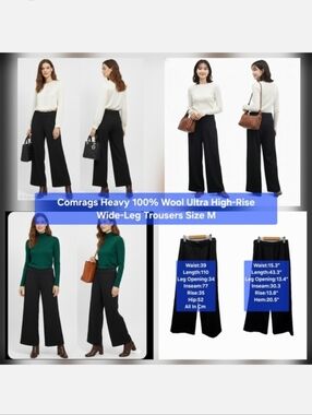 Comrags Heavy 100% Wool Ultra High-Rise Wide-Leg Trousers Size M